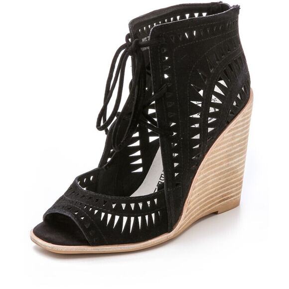 Jeffrey Campbell Rodillo Laser Cut Lace Up Open Toe Wedge Sandals SZ 8 - Picture 2 of 3